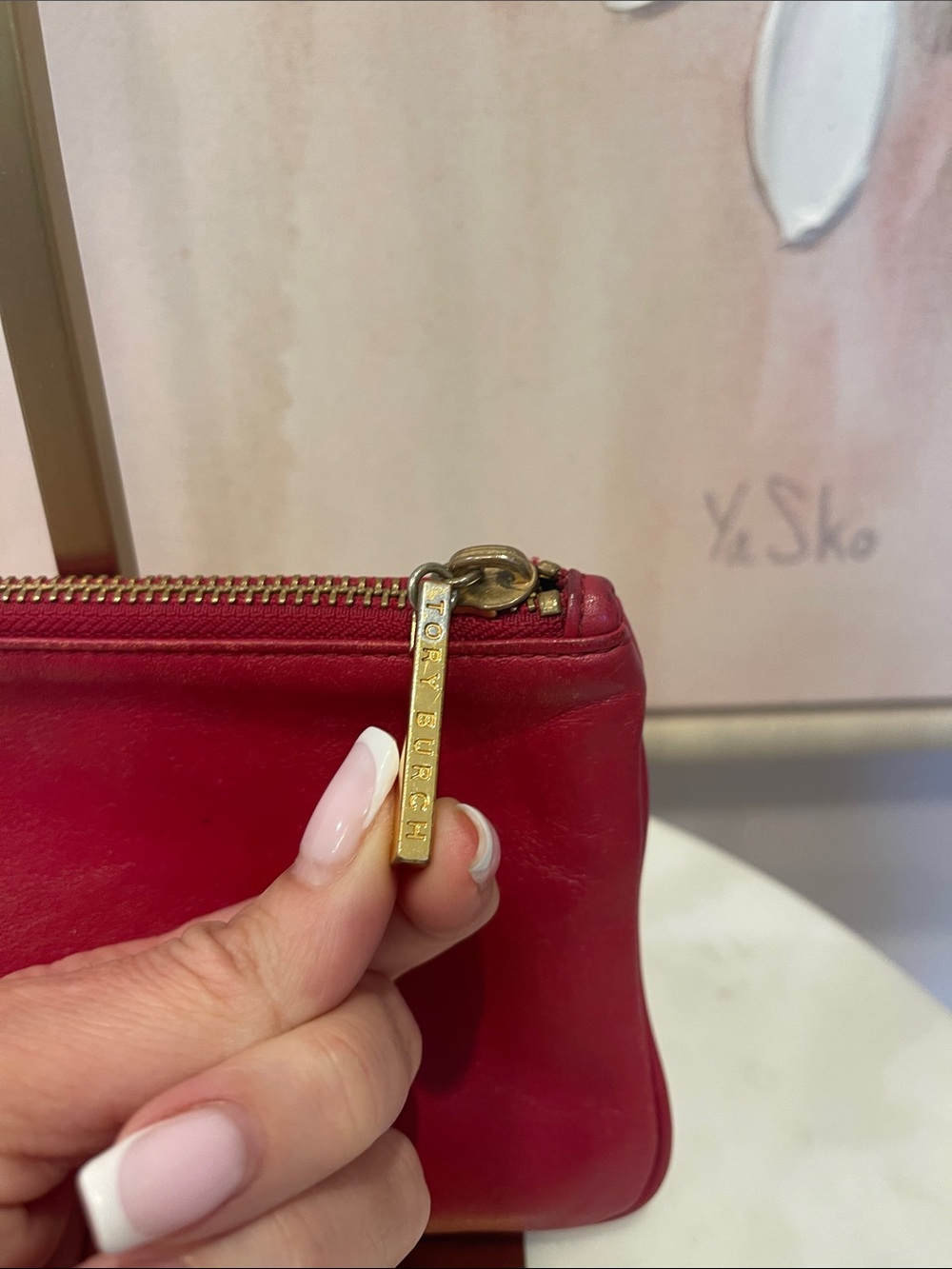 Tory Burch Red Leather Wristlet with Heart Charm - Picture 4 of 6